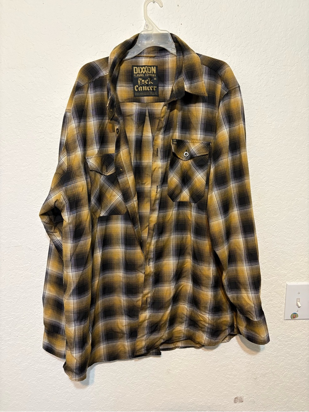 DIXXON F@ck Cancer Men's Black and Mustard Plaid Button-Down Shirt